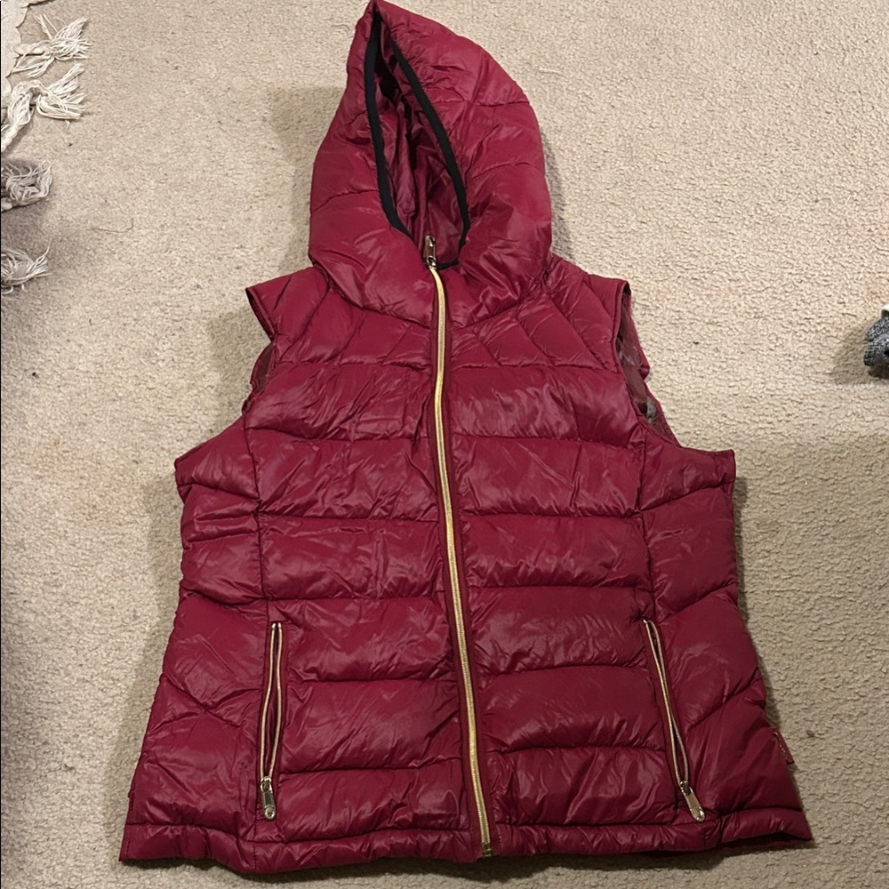 Calvin Klein Burgundy Hooded Puffer Vest